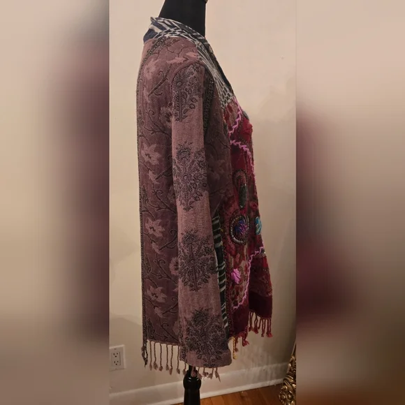 Soft Surroundings Juliette Sweater Boho Fringe Wool Flowy Colorful Embroidered - Picture 12 of 12